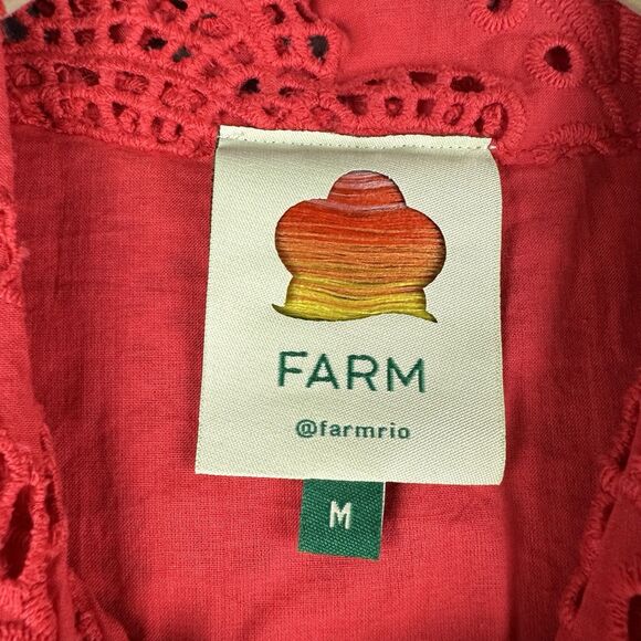 Farm Rio Red Eyelet Lace Palm Tree Belted Mini Dress Womens M Button Pockets - Picture 14 of 16